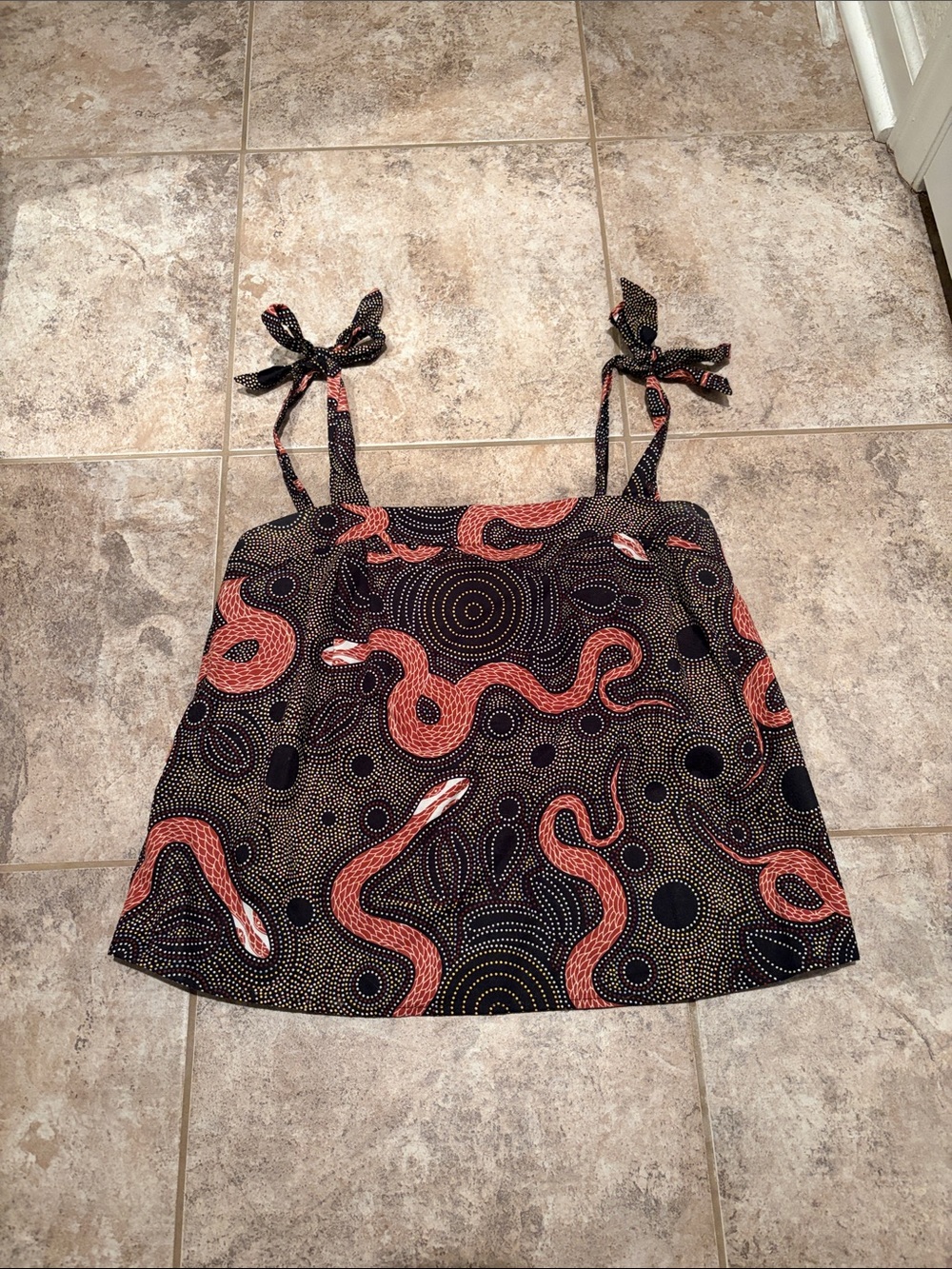 black and coral snake print tie shoulder tank